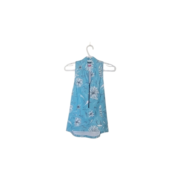 Terry Cycling Blue Floral Sleeveless Top Size Small - Picture 1 of 2